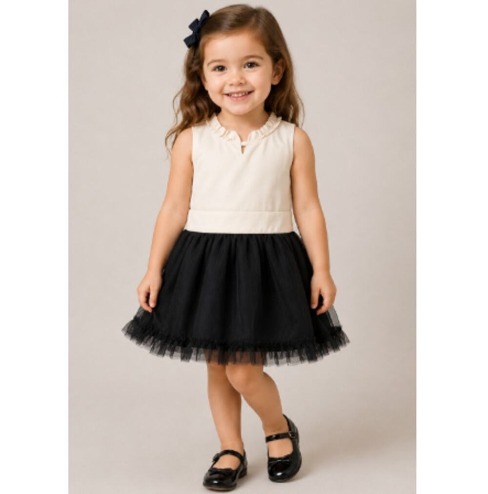 Janie And Jack Girls Black Ivory Roundneck Tulle Dress Size 3Years